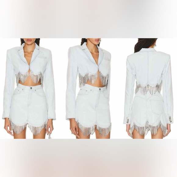 ⚡️⚡️AREA Scalloped Embellished Cropped Denim Jacket in Pale Blue, Size 4,NWT - Picture 17 of 17
